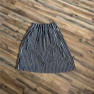 J. Crew Navy and White Vertical Stripe Midi Skirt